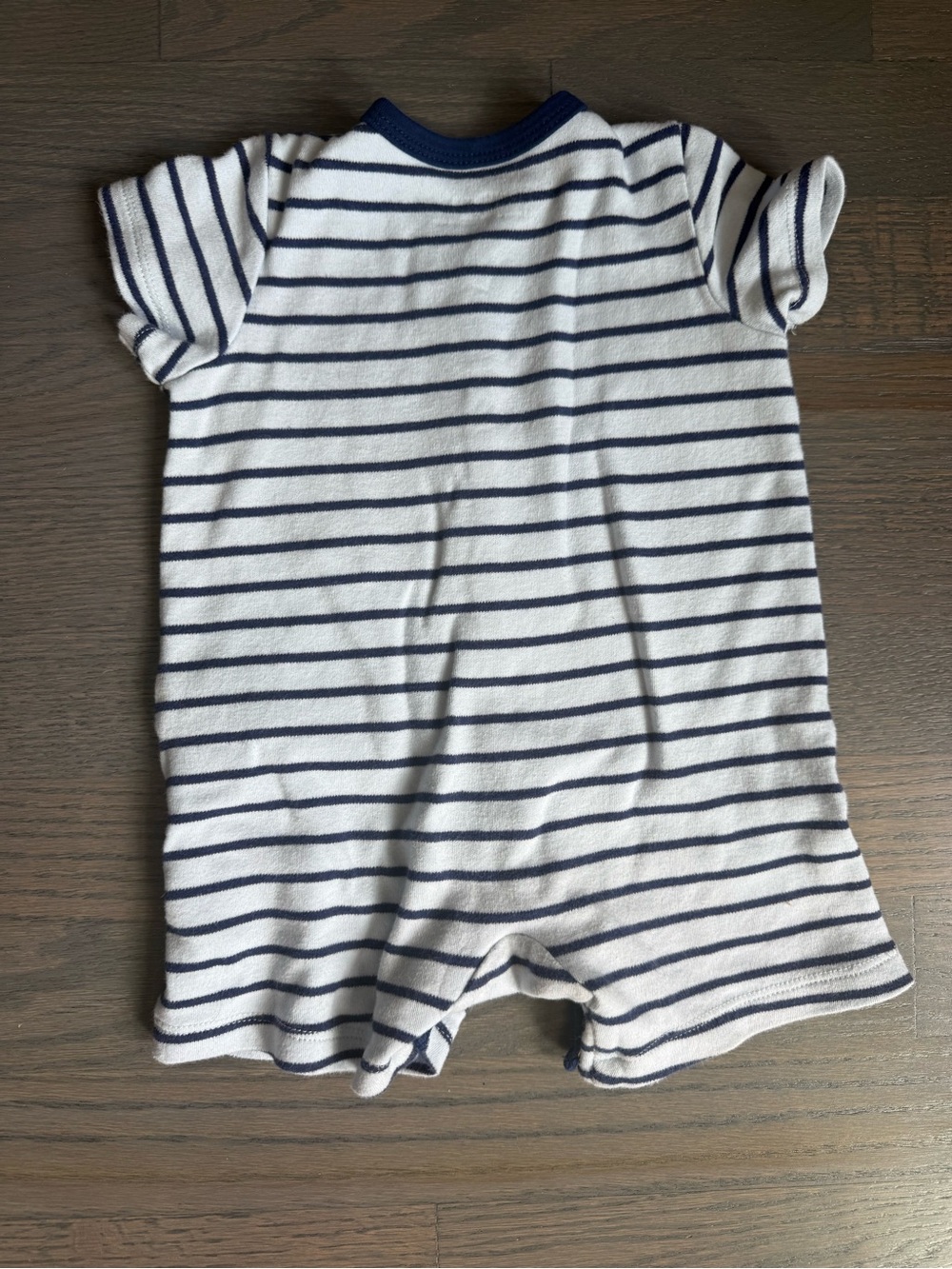 Little Me White and Navy Striped Sailboat Short Sleeve One-Piece - Picture 3 of 4